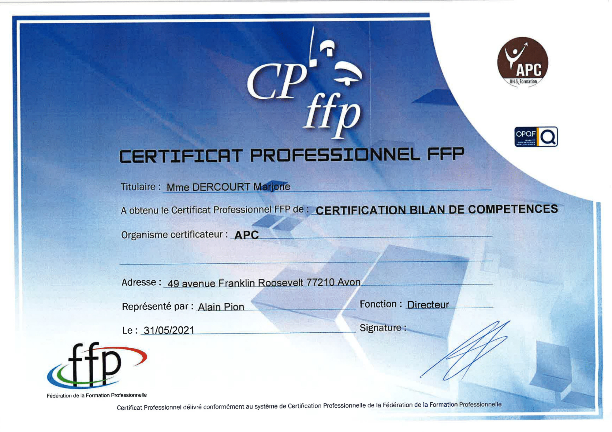 CERTIFICAT BILAN DE COMPETENCES