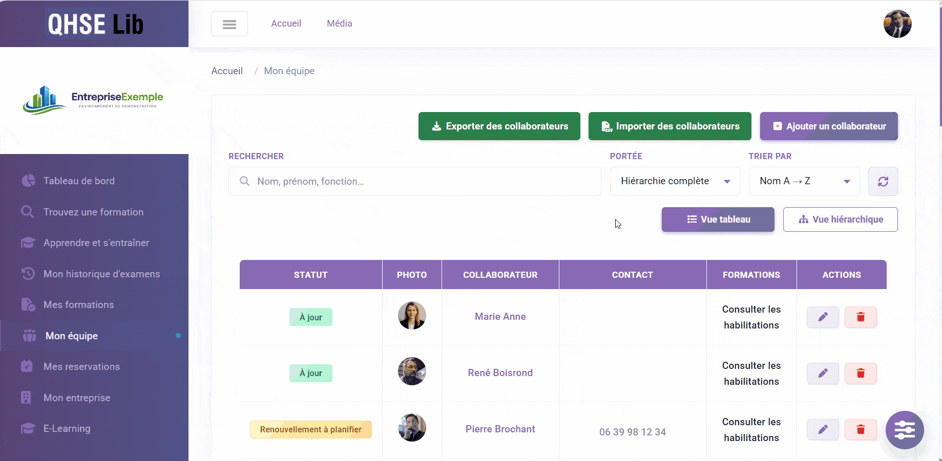 Gérer et consulter les collaborateurs