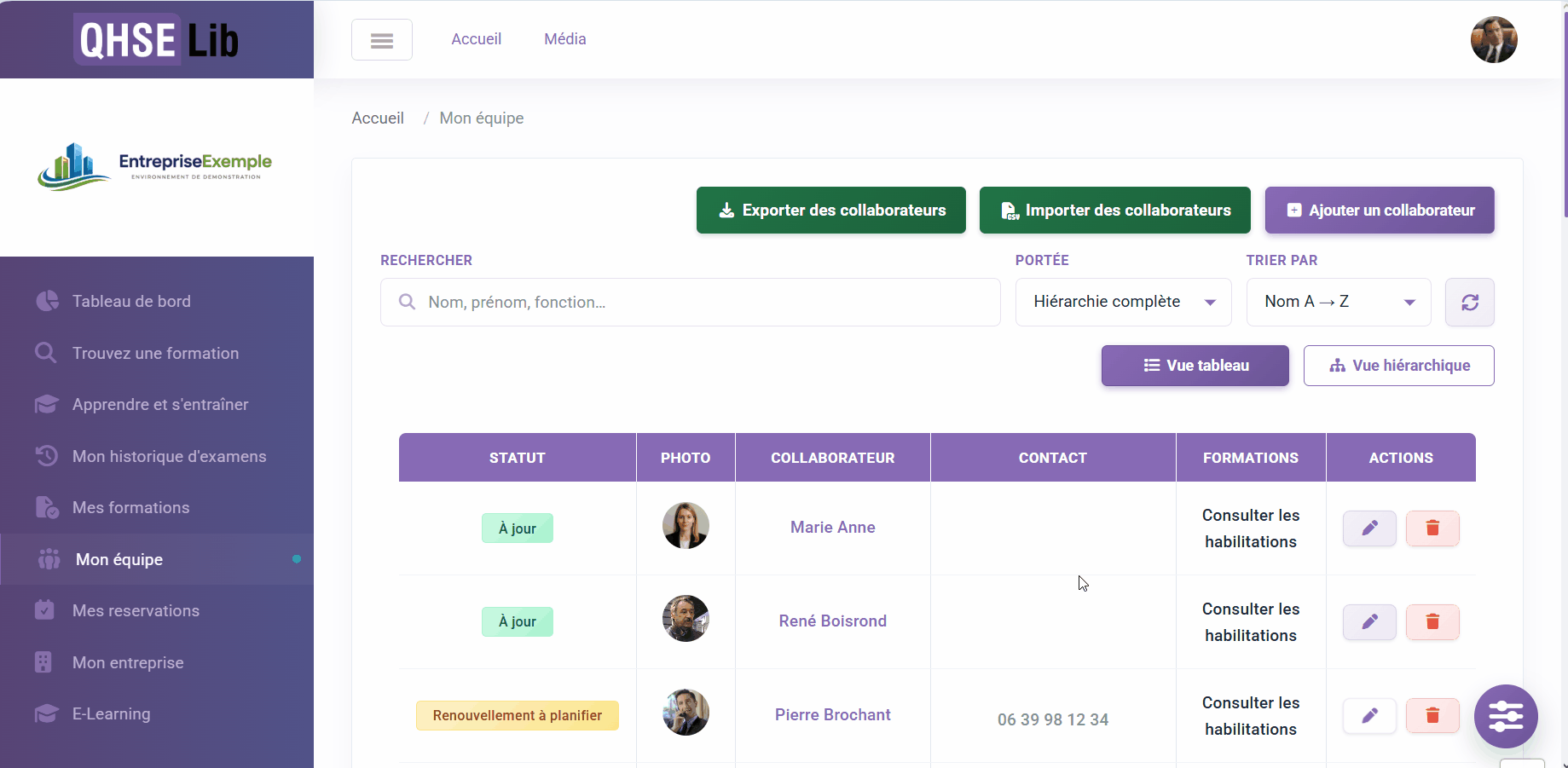 Gérer et consulter les collaborateurs